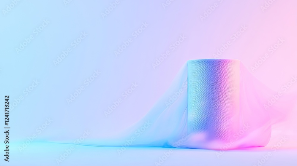 Aufkleber surreal depiction of fabric roll dissolving into vibrant threads captured mid-action under dynamic l
