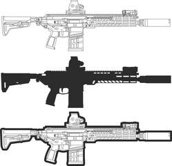 Set of icons of the new army assault rifle in three versions. XM7 rifle icons.