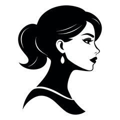 Simple black and white female avatar icon