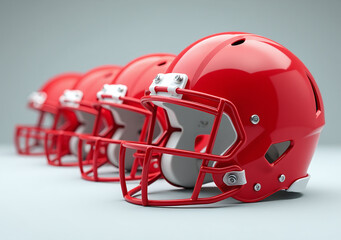 Fototapeta premium vibrant red american football helmets showcased neutral colored backdrop clear