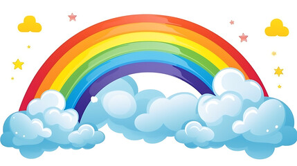 A rainbow is shown with clouds in the background