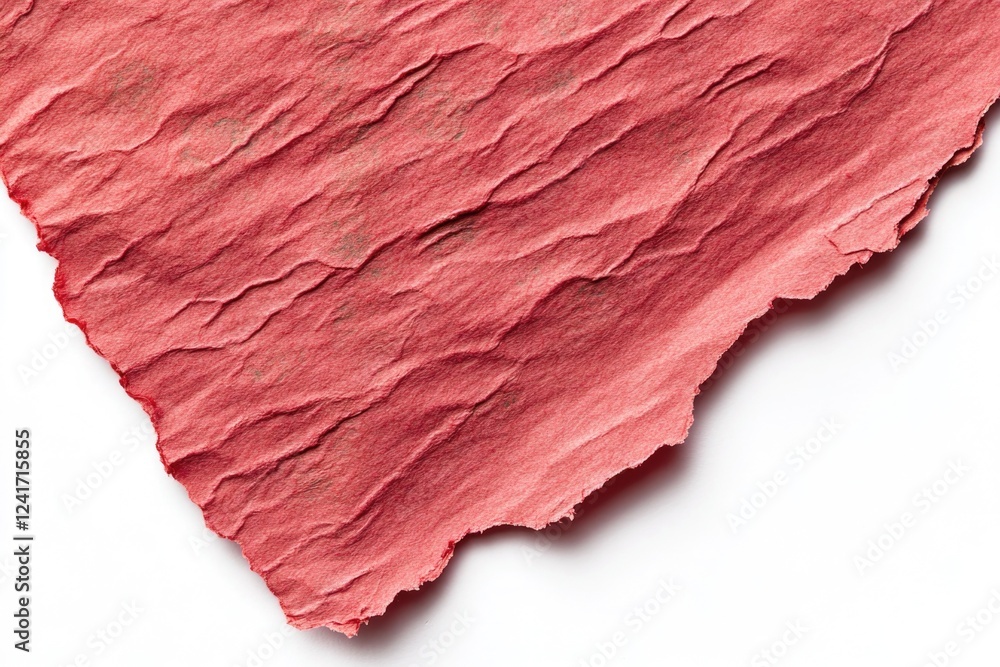 Poster a single piece of red paper lies on a clean white surface, perfect for emphasizing importance or add