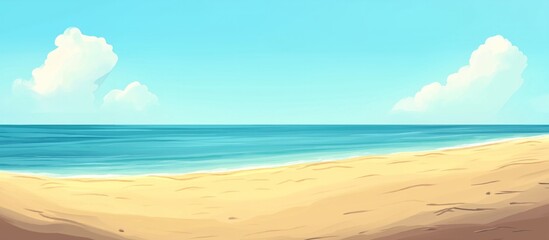 Serene sandy beach under clear blue sky with gentle ocean waves