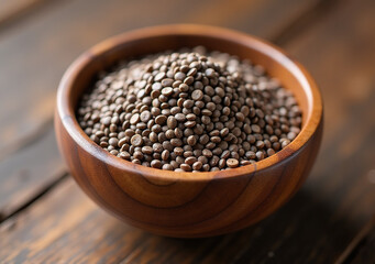 wooden bowl contains generous serving nutritious chia