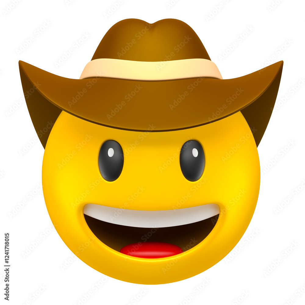 Canvas Prints cowboy emoji with a wide smile 3d render with transparent background