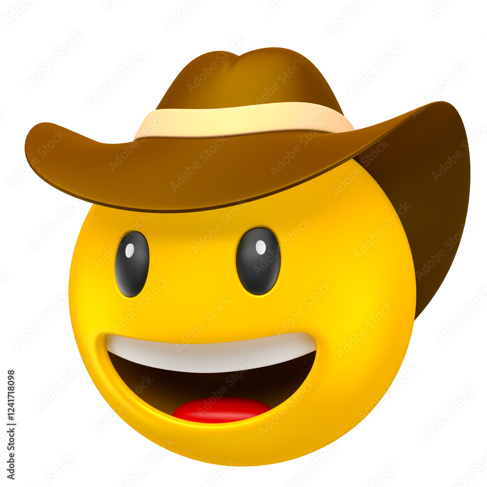 Canvas Prints cowboy emoji with a wide smile 3d render with transparent background
