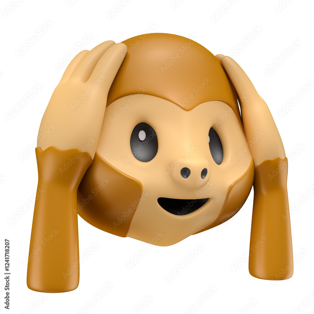 Canvas Prints hear no evil monkey emoji in 3d render with transparent background
