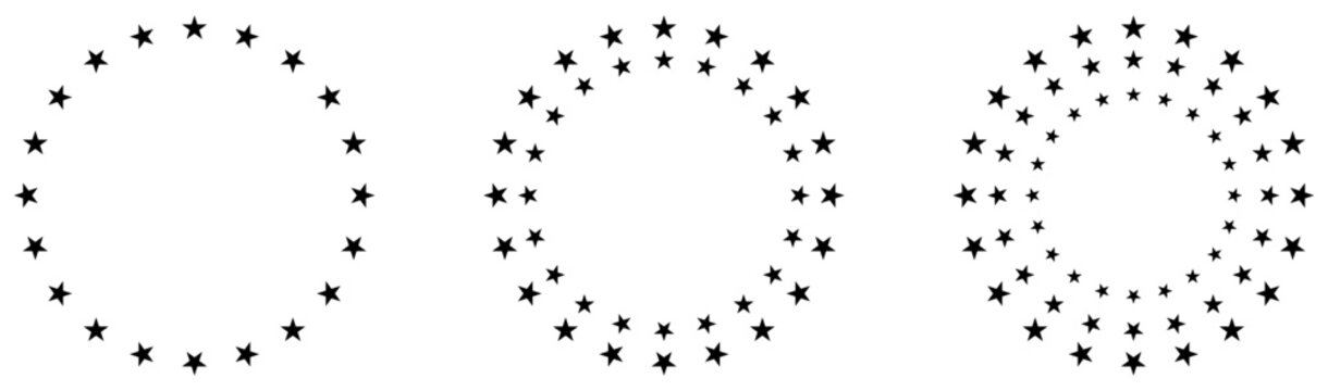 Stars circle icon design. Stars circle icon in trendy. Black star circle pattern with varying densities, abstract geometric star frame. Stars abstract round border. 