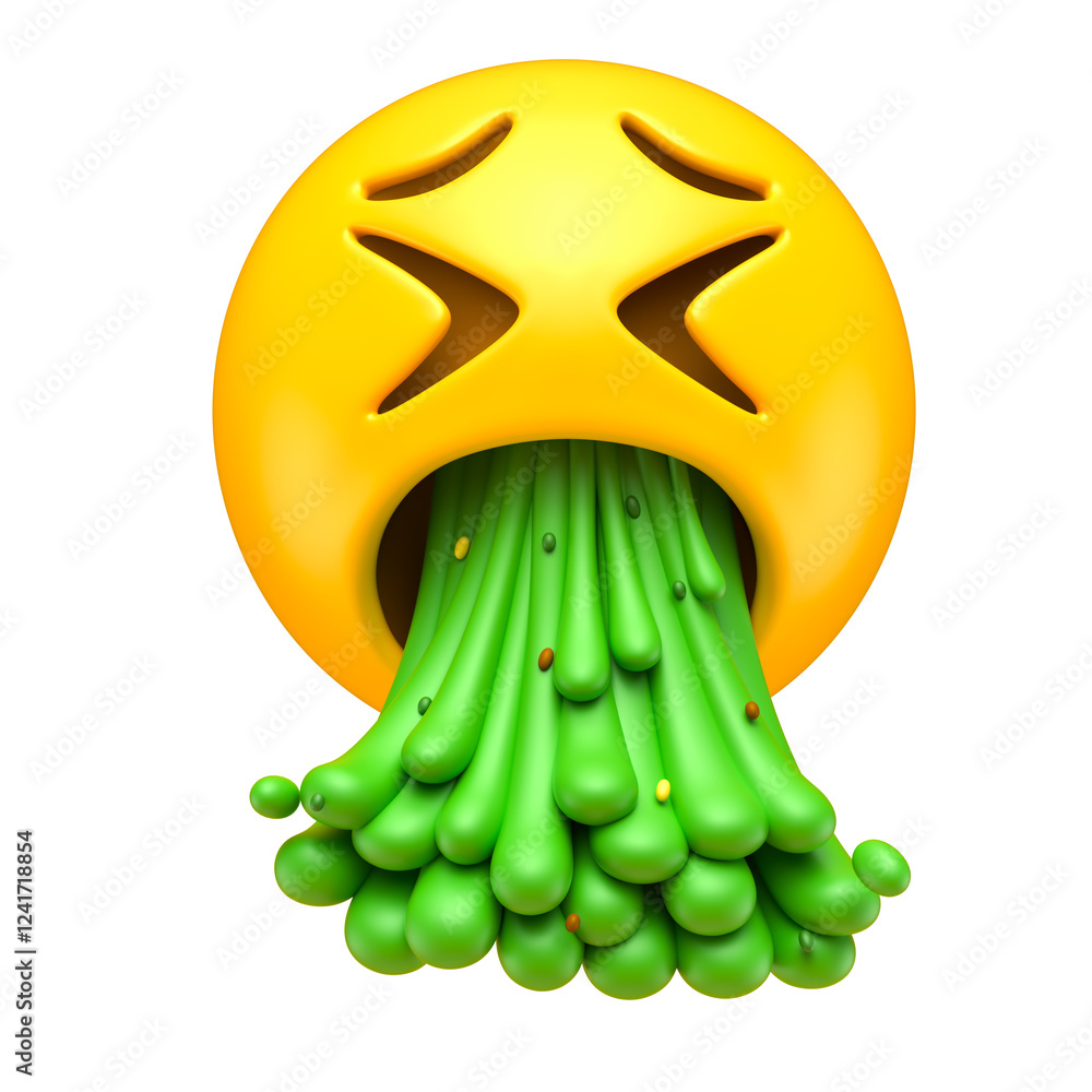 Canvas Prints vomiting emoji with green spew in 3d render with transparent background
