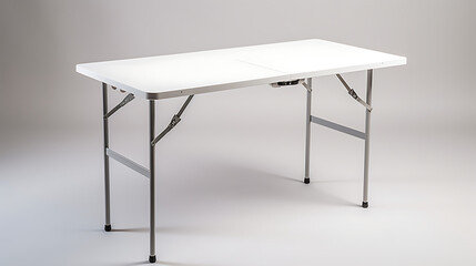 A white folding table with a silver frame