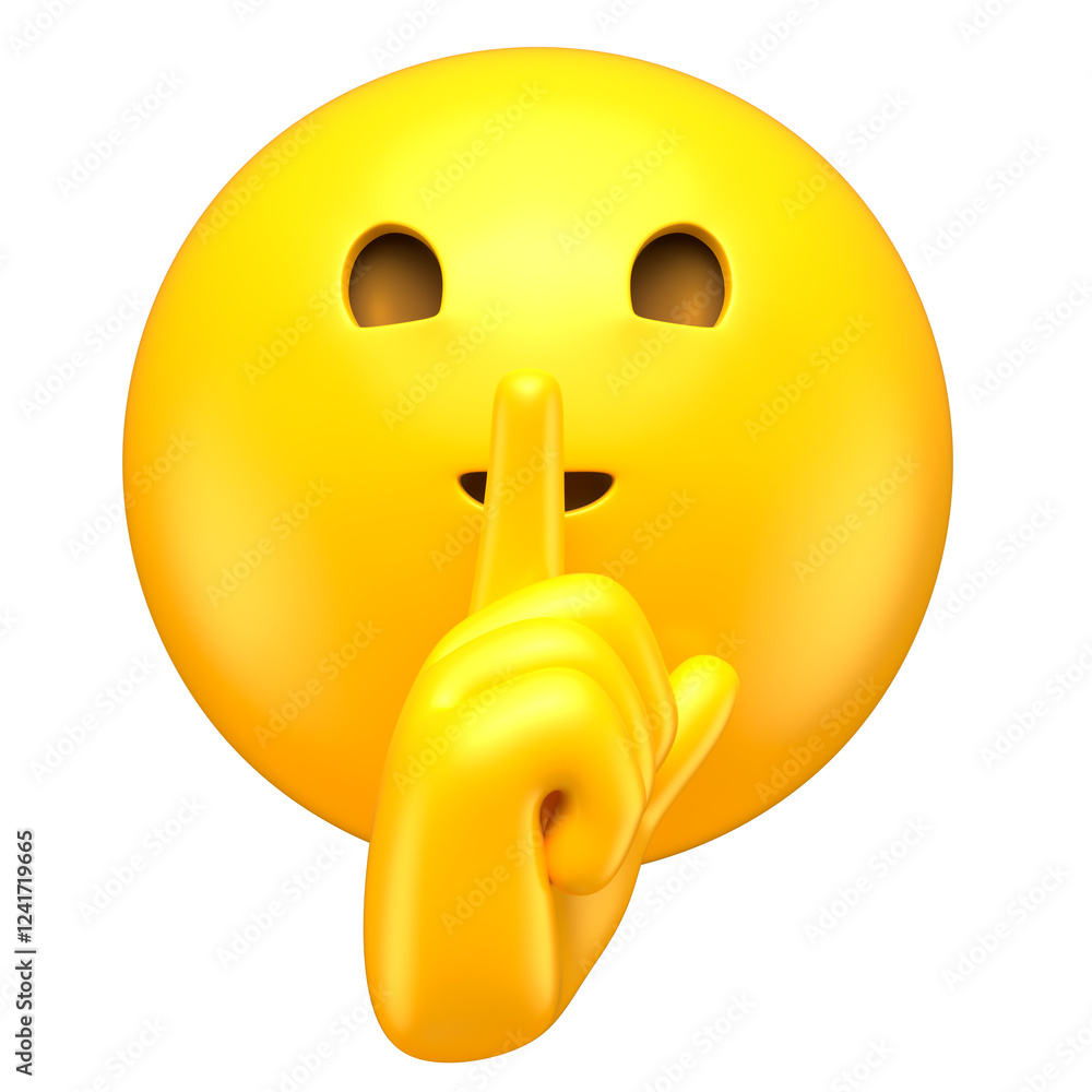 Wall mural shushing emoji with finger gesture in 3d render with transparent background