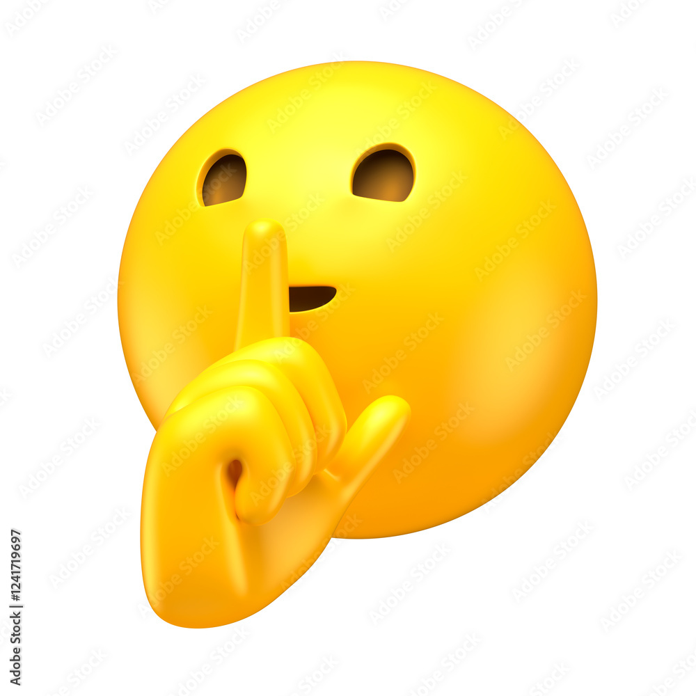 Canvas Prints shushing emoji with finger gesture in 3d render with transparent background