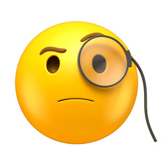 Curious Emoji with Monocle in 3D Render with transparent background