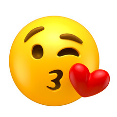 Kissing Emoji with Heart in 3D Render with transparent background