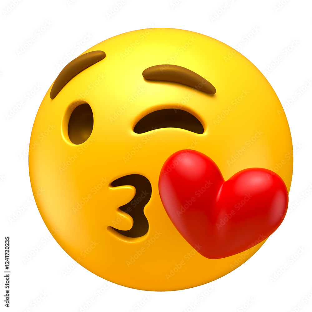 Canvas Prints kissing emoji with heart in 3d render with transparent background