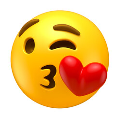 Kissing Emoji with Heart in 3D Render with transparent background