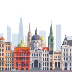 Naklejka premium Iconic City Skyline Architecture Landmark Buildings