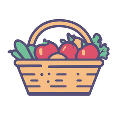 Vector flat icon of a grocery basket filled with vegetable