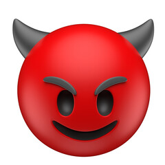 Smiling Devil Emoji with Horns in 3D Render with transparent background