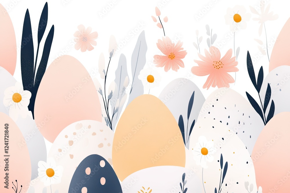 Aufkleber abstract easter design showcasing pattern of eggs and spring flowers in various sizes simple color p