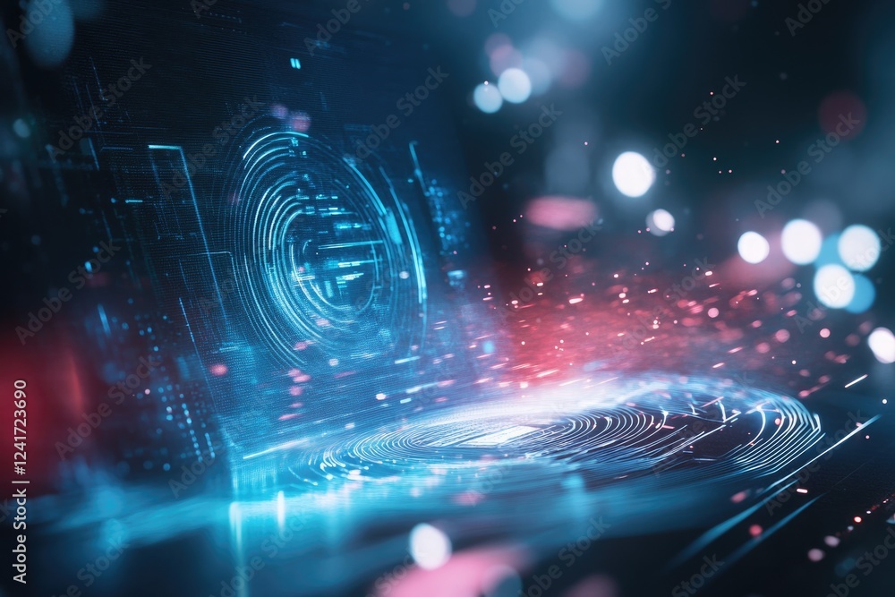 Poster artistic representation of computer screen with swirling light patterns symbolizing digital repair