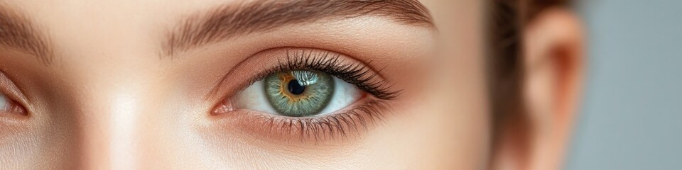A detailed view of a woman's green eye, perfect for use in beauty or health-related contexts