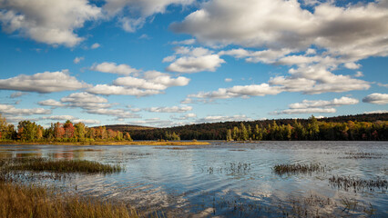 USA, New York, Adirondacks. Autumn afternoon at Lake Durant