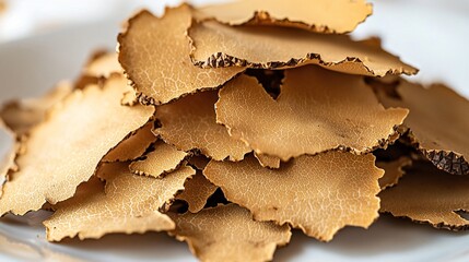 Dried medicinal mushroom slices, close-up view