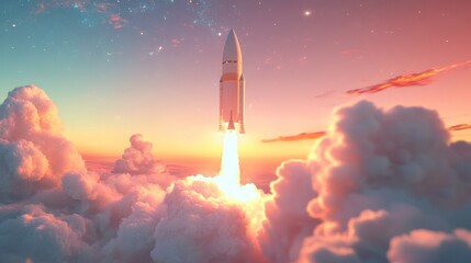 Fototapeta premium Financial Rocket Launch: Soaring to New Heights - Investment growth, market success, profit achievement, financial freedom, business expansion. A powerful visual metaphor.