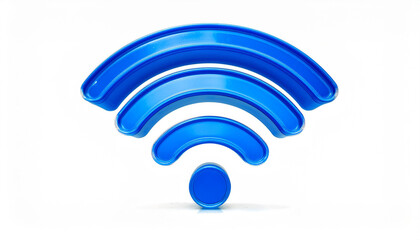 Blue wi fi symbol isolated on white backdrop. 3D rendering. Connection, wireless communication