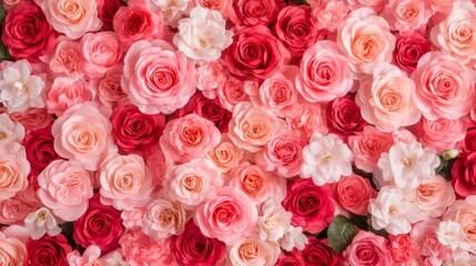 Obraz premium Floral wedding setup with an opulent rose wall backdrop