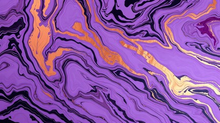 stock photo, bird&rsquo;s eye view, soft pastel colors, warm candlelight, digital artwork of marbled pattern with swirling purple, black, and gold shapes.