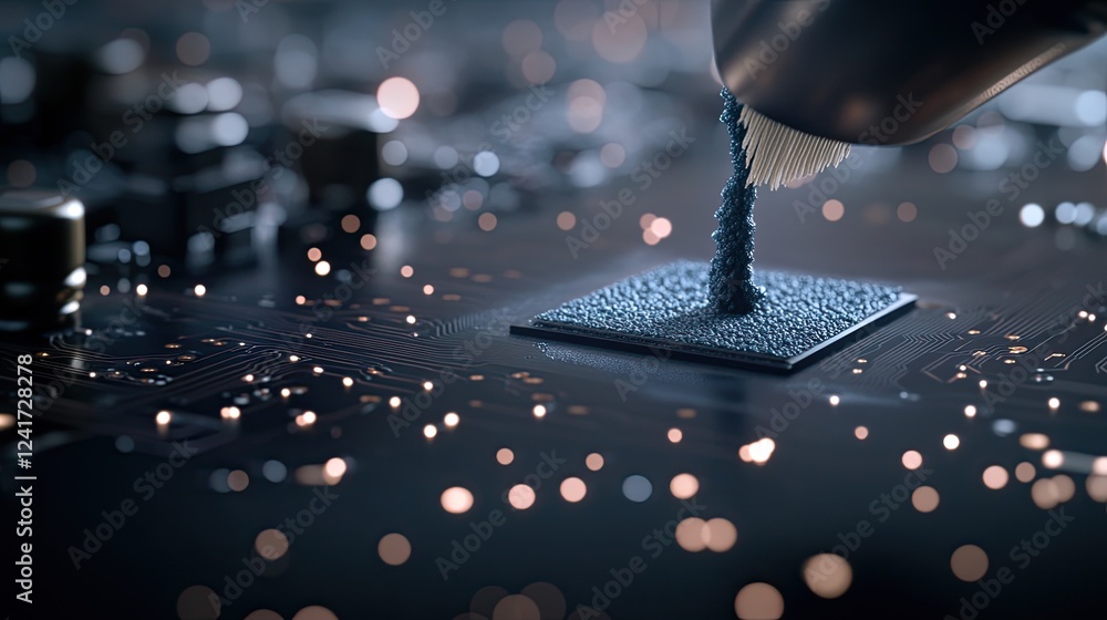 Aufkleber close-up of thermal paste being applied to cpu with detailed textures under focused light