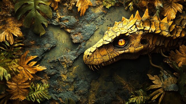 A large, yellow, scaly, lizard-like creature with a long
