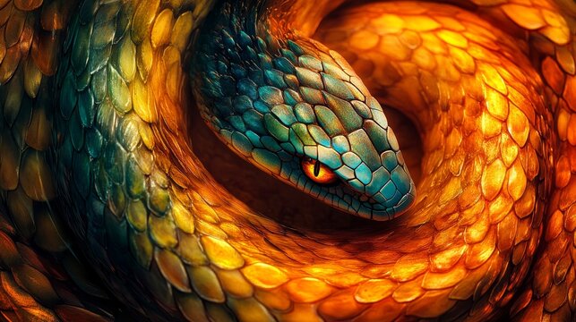 A snake with a blue head and yellow tail