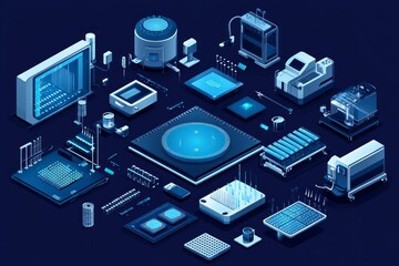 Futuristic Technology Components in Isometric View