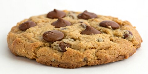 Freshly baked oatmeal cookie with a generous helping of milk chocolate, breakfast companion, comfort food, baked goods, milk chocolate chips