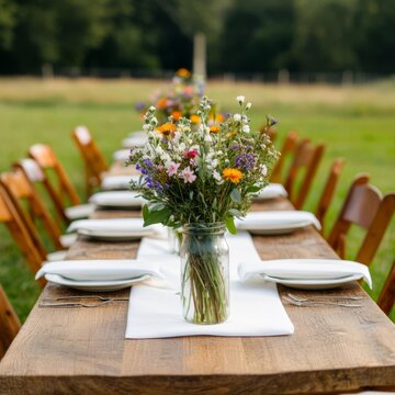 Rustic backyard wedding with wildflowers and vintage decor
