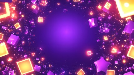 Glowing cubes, purple background, celebration