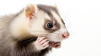 A small rodent with a white face and brown fur