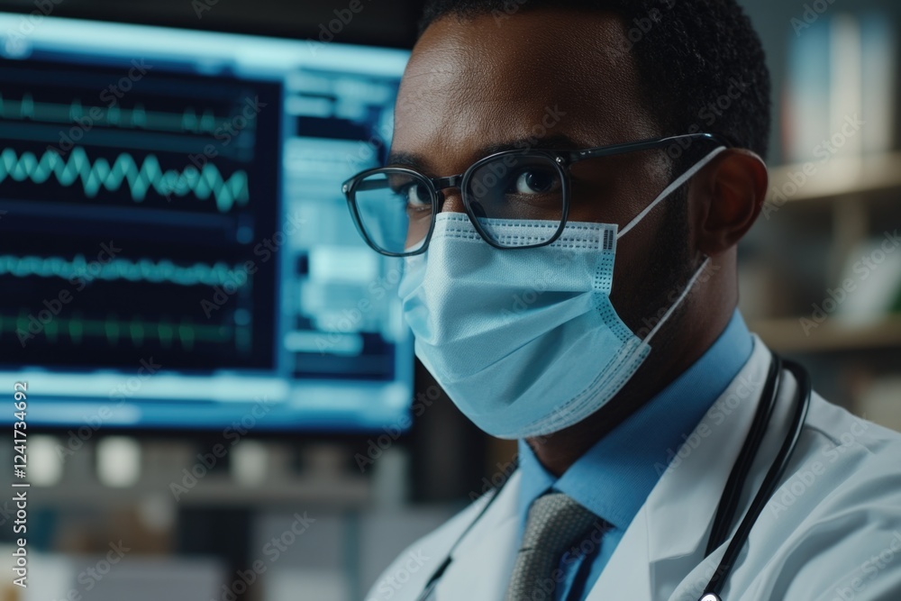 Aufkleber a scientist in a lab coat and face mask, emphasizing the importance of safety protocols