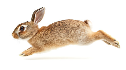 A rabbit is running on a white background