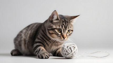 Obraz premium A cat is playing with a ball of yarn