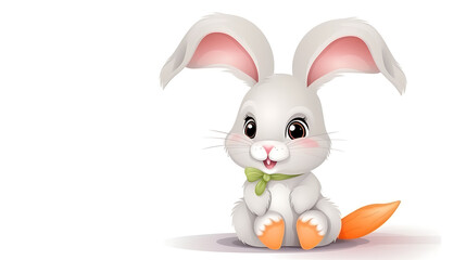 A cute rabbit is sitting on a carrot