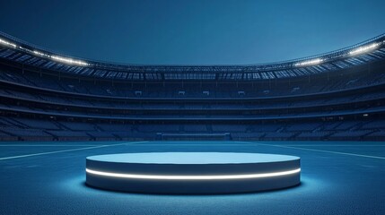 Illuminated Platform in Empty Stadium at Night Sports Event Ceremony Award Background