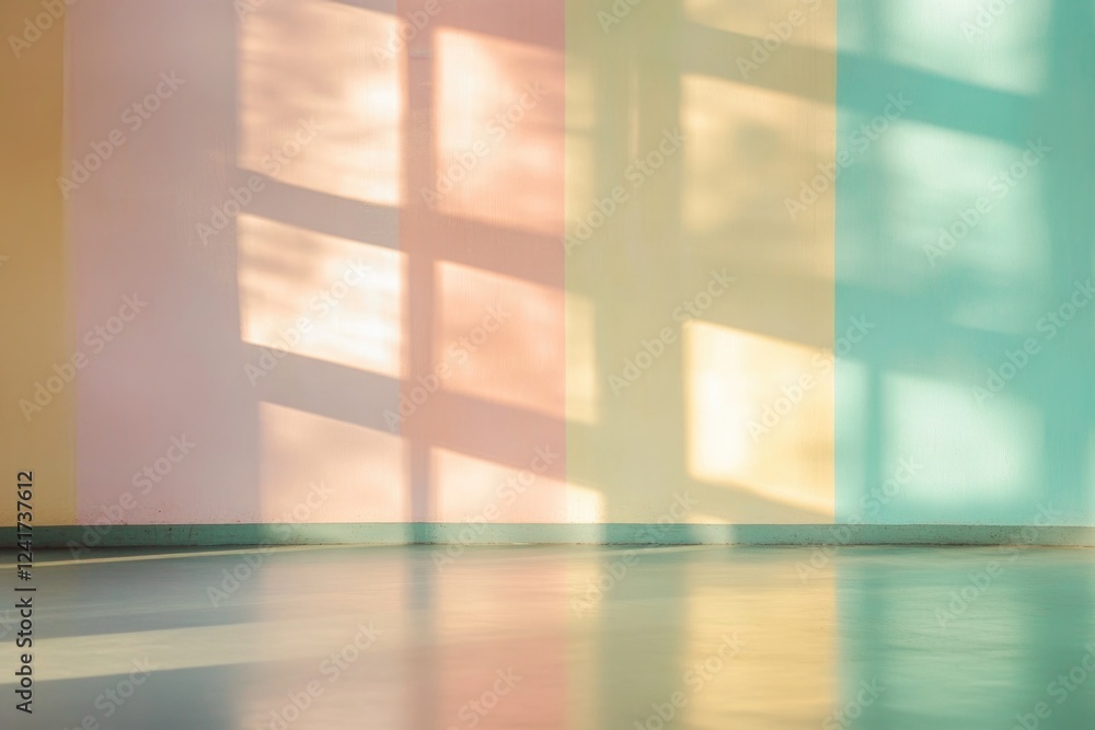 Poster a cozy empty room with a vibrant color scheme, perfect for setting the tone or creating a mood