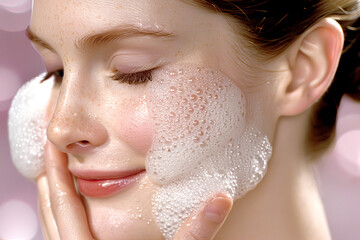 A woman enjoys a peaceful bubble bath, leaning on a soft towel with a serene ocean view. The scene exudes relaxation, wellness, and tranquility. AI-generated.