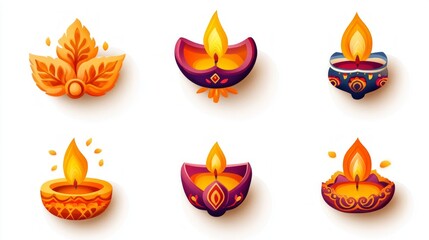 Ornate diyas and decorative elements, glowing with warm light.