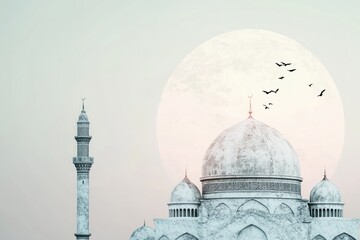 Obraz premium Majestic Mosque Under a Full Moon: A Timeless Architectural Masterpiece
