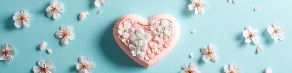 Pink heart adorned with delicate blossoms, a spring romance.